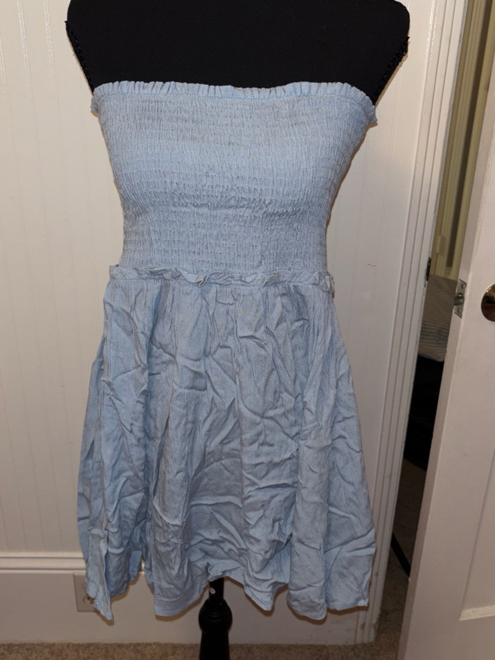 Boohoo Light Blue Strapless Smocked Mini Dress